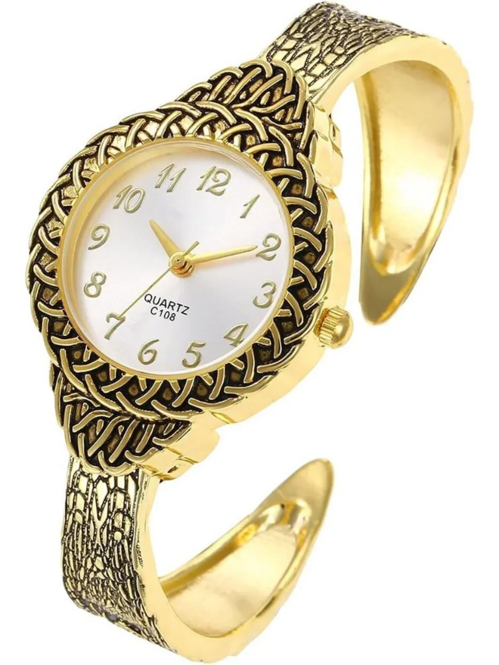 Women's Gold White Analog Quartz Fashion Easy Read Vintage Bracelet Luxury Watch